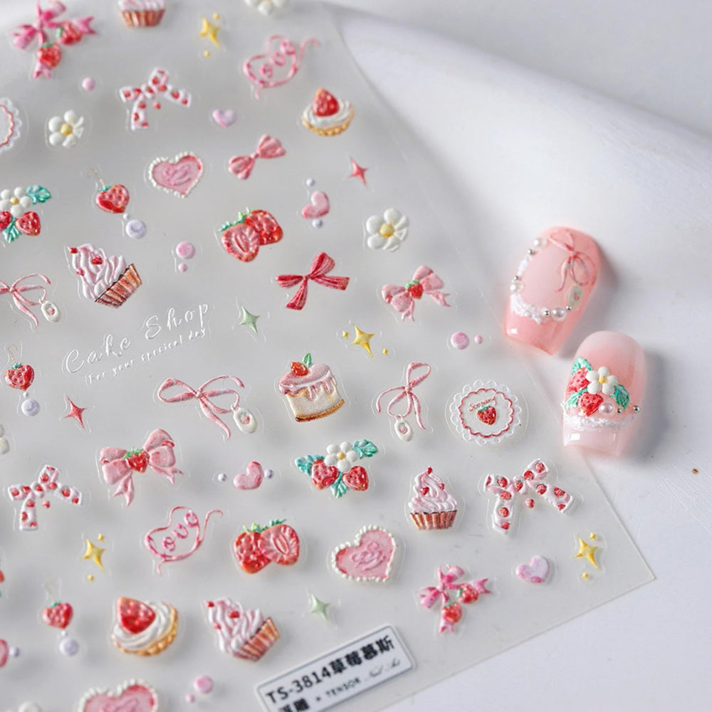 NBNTGH Stickers Ongles Rose Bow Cake, design élégant pour une manucure rapide.