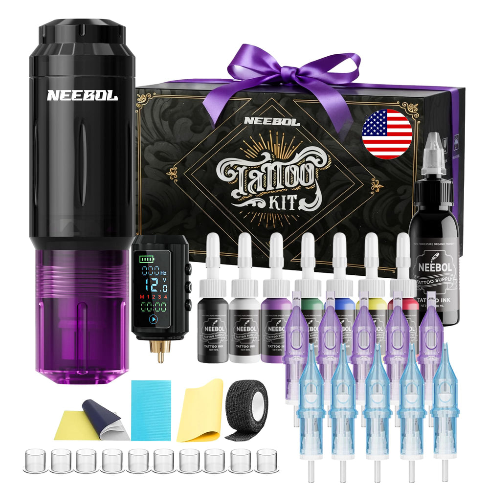 Neebol kit tatouage sans fil avec batterie 1600 mAh, pratique en déplacement.