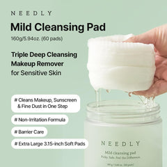 Close-up of NEEDLY pad surface with grid embossing for gentle cleansing.