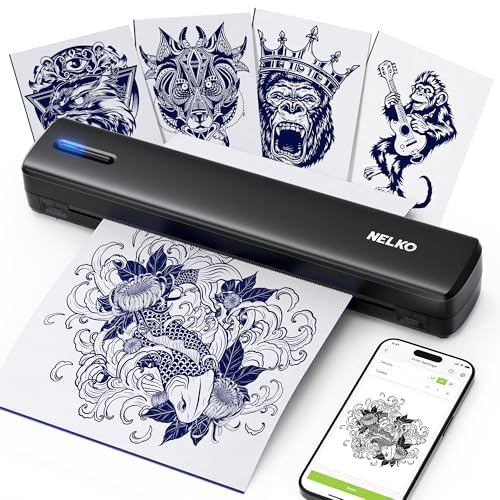 Nelko imprimante stencil tatouage compacte et portable, utile en déplacement.