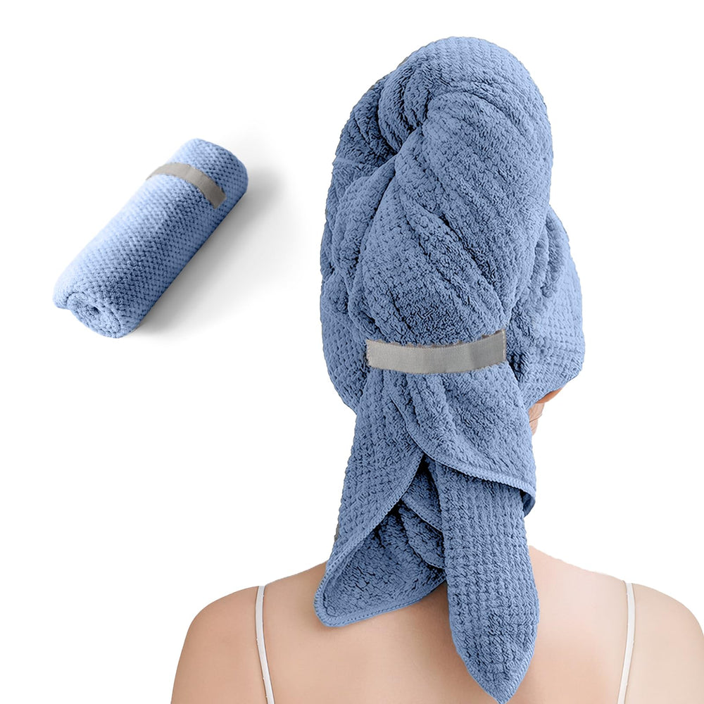 Netcken grande serviette microfibre pour cheveux bleu, enveloppe les longueurs avec absorption rapide.