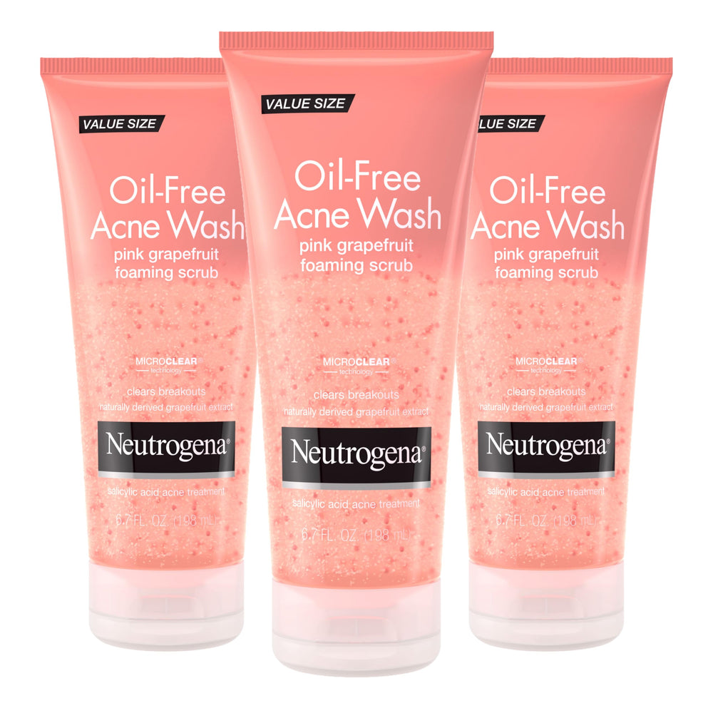 Nettoyant visage Neutrogena, bouteille pamplemousse rose, peau acnéique