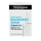 Sérum Neutrogena Hydro Boost + Niacinamide dans la bouteille, hydrate durablement la peau.