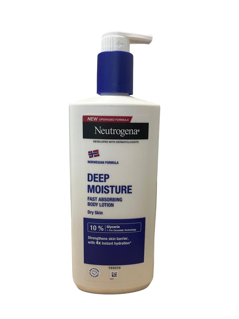 Lotion Neutrogena Norwegian Formula, bouteille 400 ml, hydratation rapide et profonde pour peau sèche.