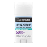 Stick solaire minéral Neutrogena, emballage pratique pour une protection rapide du visage et du corps.