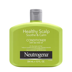 Neutrogena Tea Tree Oil Conditioner bottle on bathroom shelf for daily scalp care