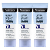 Neutrogena Ultra Sheer Dry-Touch sunscreen bottle front label shows SPF 70.
