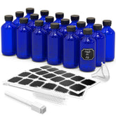 Bouteille Nevlers en verre bleu cobalt 8 oz avec couvercle, protection UV et conservation.