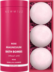 New Miuz bombe-bain magnésium rose vanille : relaxation et bulles généreuses.