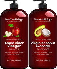 New York Biology Shampoing au vinaigre de pomme en bouteille, clarifiant et revitalisant.