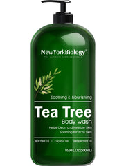 Gel Douche Arbre à Thé NEW YORK BIOLOGY – bouteille blanche prête pour une douche hydratante et apaisante.