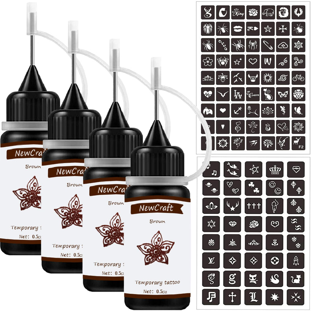 NewCraft tatouage brun temporaire 4 pack, pratique pour débutants et séances à domicile.
