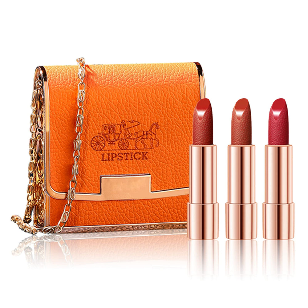 Newvenper ensemble rouge a levres mats avec sac orange, pratique pour le voyage.