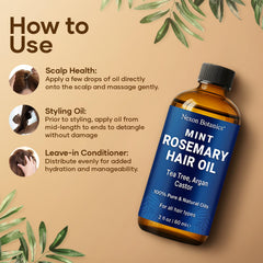 Nexon Botanics huile menthe romarin, massage du cuir chevelu pour une sensation fraîche.