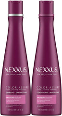 Nexxus Color Assure Duo : image montrant le duo shampooing et après-shampoing préservant la couleur.
