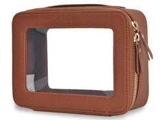 NGIL trousse toilette transparente en cuir synthétique marron, visibilité rapide des produits.