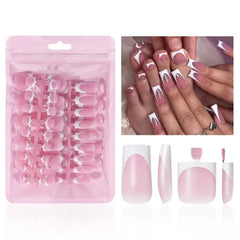 NHIXK ongles auto-adhésifs blancs carrés, application rapide et réutilisables.