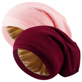 NICPOO bonnet satin rouge prêt pour dormir, protège les cheveux des frottements.