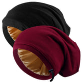 NICPOO bonnet nuit satin noir et rouge, protection douce des cheveux pendant le sommeil