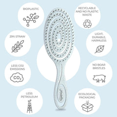 Ninabella démêlage spirale bleue utilisée sur cheveux bouclés sans tiraillement.
