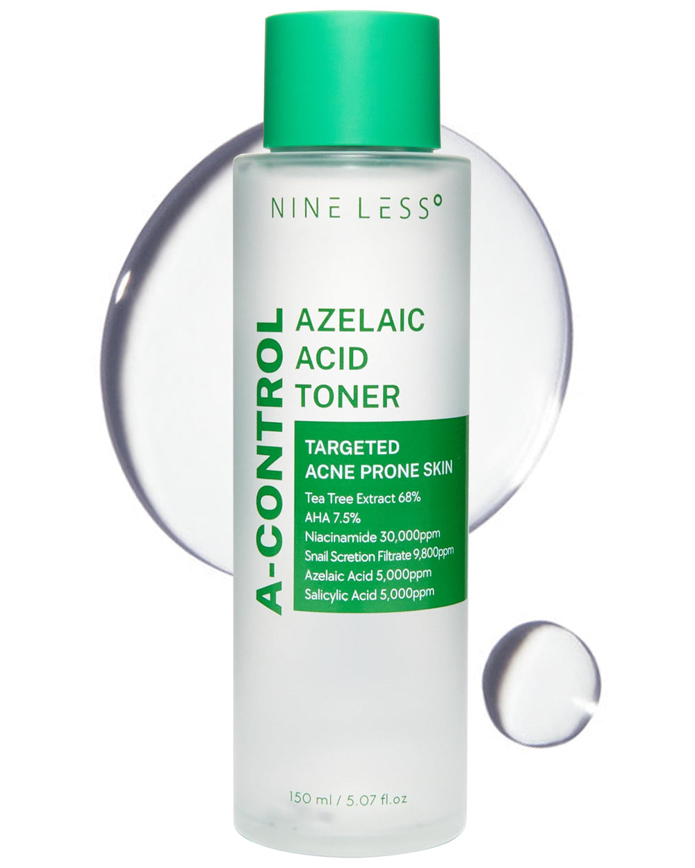 Nineless A-Control Toner en bouteille, soin léger pour peau nette.