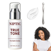 Niptic True Tone Eye Cream tube close-up showing silky texture for gentle under-eye care.
