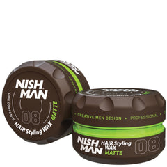 Nishman 08 Matte Wax offre texture mate et tenue durable sans résidu.