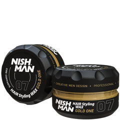 Cire coiffante Nishman Gold One 07 dans son pot, tenue forte et brillance.