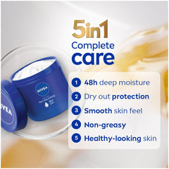 Peau sèche avant/après application de la crème NIVEA, confort rapide.