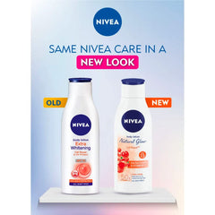 Étiquette-lotion-corps en gros plan, NIVEA, démontrant l’éclairage léger et hydratant.