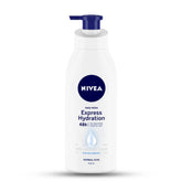 NIVEA Express Hydration – bouteille, application rapide pour une hydratation légère et instantanée.