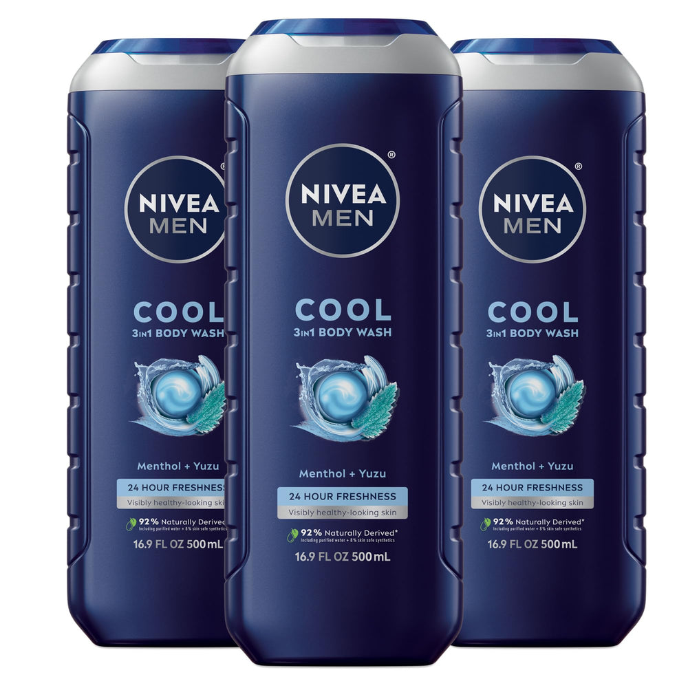 NIVEA MEN Cool Body Wash devant la bouteille, rafraîchissement rapide après la douche.