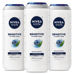 NIVEA MEN Gel douche Sensitive avec extrait bambou — bouteille durable et hydratante.