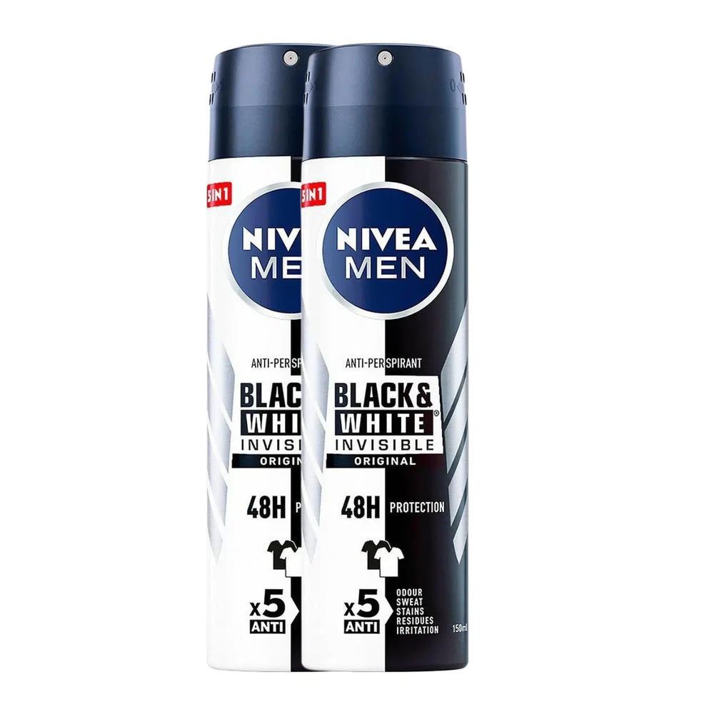 NIVEA Men Invisible noir et blanc, flacon aérosol 150 ml, protection longue durée.