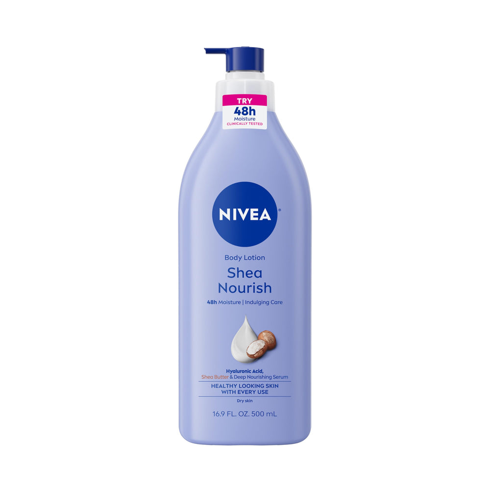 NIVEA Shea Nourish lotion corps pompe : hydratation durable pour peau sèche.