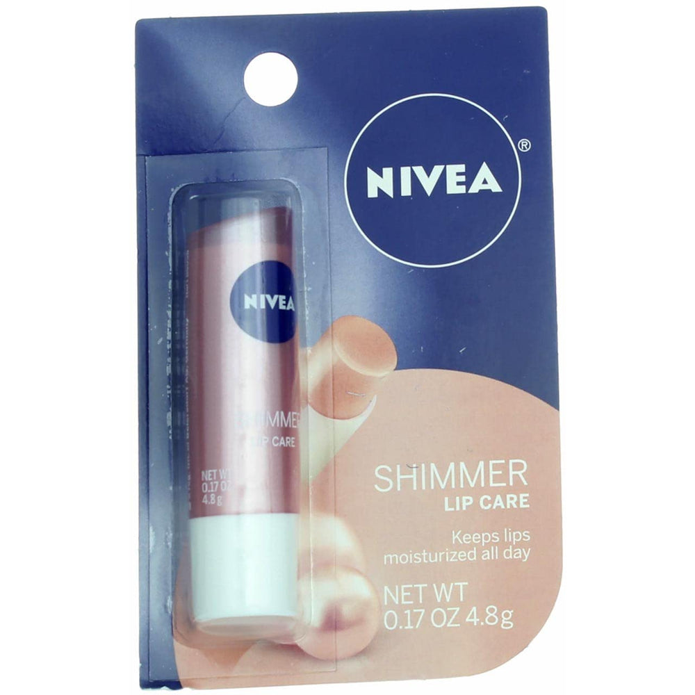 NIVEA Shimmer Radiant Lip Care packaging shown for on-the-go hydration.