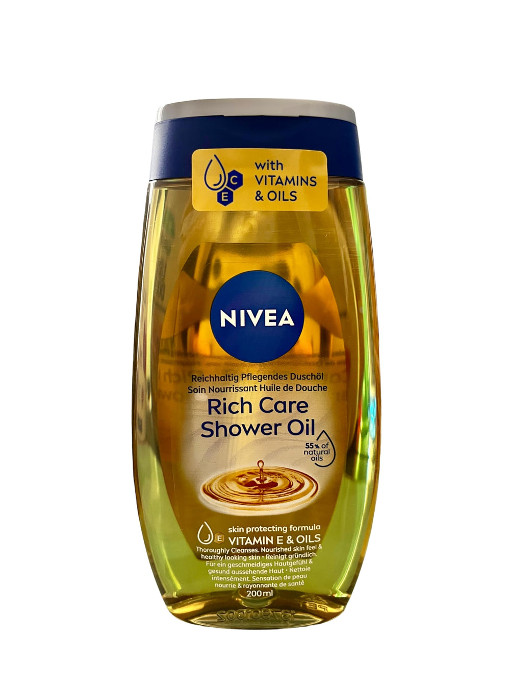 NIVEA Shower Oil Natural Caring – bouteille pour hydratation douce.