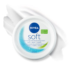NIVEA Soft en pot 6,8 onces démontrant hydratation durable.