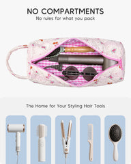 Nixjoro sac-dossier voyage quilté rose, organisation sécurisée pour sèche-cheveux et accessoires.
