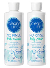 No-Rinse Body Wash 8oz bottle front shows moisturizing, rinse-free cleansing.