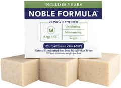 Noble Formula : barre-pyrithione-zinc-olive pour peau nette et équilibrée.
