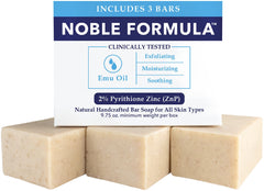 Savon Noble Formula ZnP 2% avec huile d'emU pour peau acnéique, nettoyage en douceur.