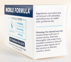 Savon Noble Formula ZnP 2% et huile d'emu apaise irritations cutanées potentielles.