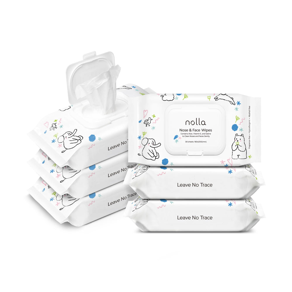 Lingettes Nolla pour nez et visage bébé, nettoyage doux et sûr
