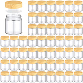 Norme pot verre 120 ml avec couvercle bois-grain, rangement cosmétique compact.