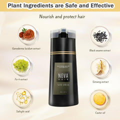 Application rapide sans brosse, Nova Hair colorant agit comme shampoing.