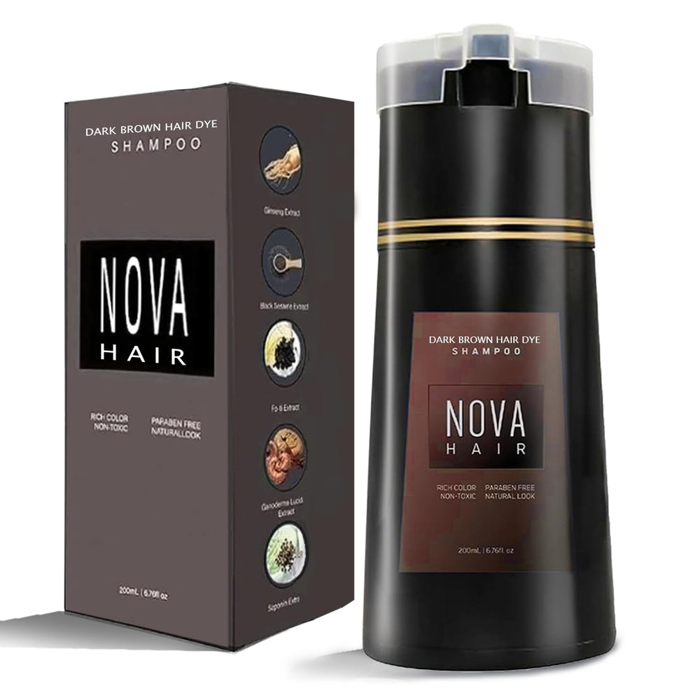 Nova Hair colorant cheveux, flacon 200 ml, application facile pour couvrir les gris.