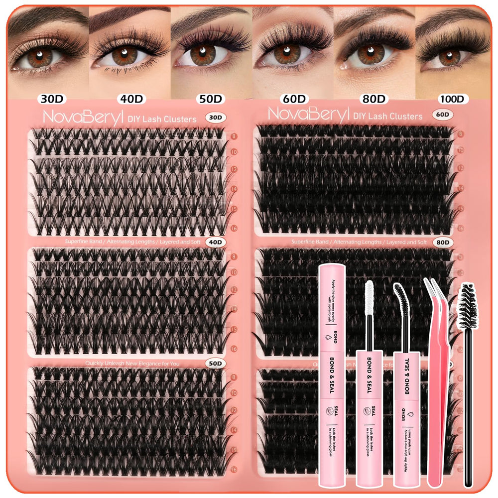 NovaBeryl kit-clusters-cils: contenu complet pour extensions DIY à domicile.