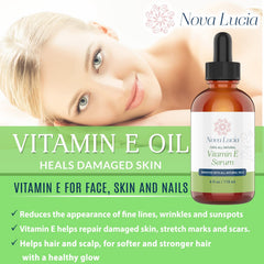 Nova Lucia huile vitamine E – soin peau et corps, peau souple et nourrie.