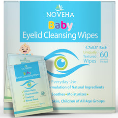 Lingettes yeux bébé NOVEHA, paquet 60 pièces, nettoie en douceur les yeux sensibles.